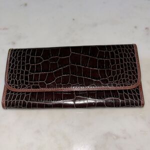New Abas genuine leather brown leather croc bi-fold wallet